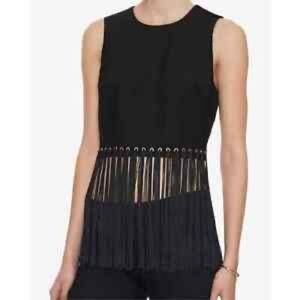 Elizabeth and James Women's Black Piers Fringe Sleeveless Top